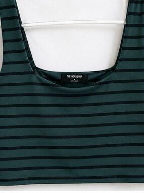 The Workshop Striped Scoop Neck  Crop Top - Dark Teal & Black